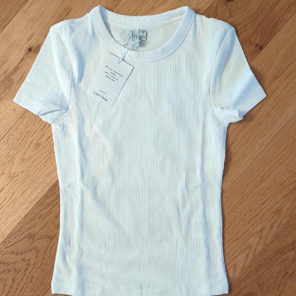 & Other Stories Blue Fitted Ribbed T-Shirt